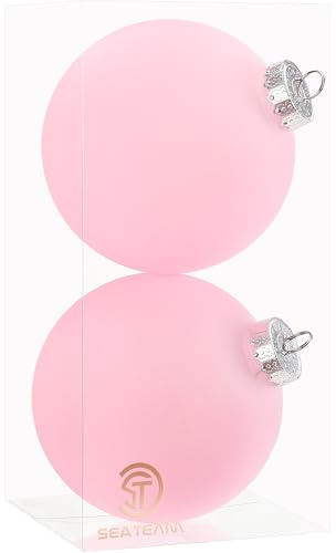 Sea Team 2er-Pack 150mm große Samt Weihnachtskugeln Rosa | Große beflockte bruchsichere Kunststoffkugeln für Weihnachtsbaum, Kranz und Girlande