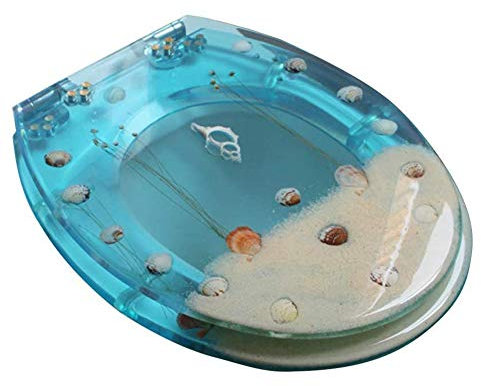 3D Delphin Seestern Harz Toilettensitz, langsam schließender Deckel mit echten Muscheln & Sand, Hochleistungs-Toilettendeckel, U-Typ-WC-Abdeckung, dekoratives Badezimmerzubehör