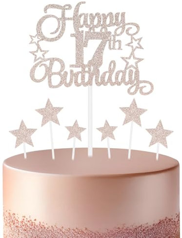 mciskin Rose Gold 17th Birthday Decorations for Girls,Personalised Happy 17th Birthday Cupcake Toppers for Cake,Glitter Rose Gold Cake Toppers for Girls Boys Women Men Party Favor Supplies Decorations