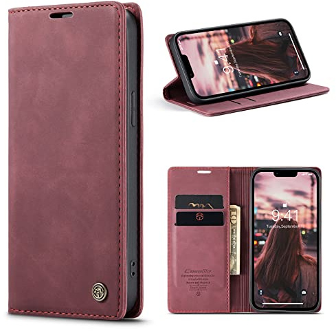 Phernykas Wallet Case for iPhone 14, Red