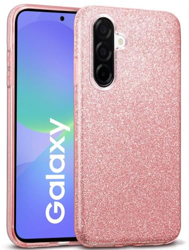 Verco Schutzhülle für Samsung Galaxy A56 5G Case, Glitzer Motiv Handyhülle für Samsung A56 5G Hülle Silikon TPU Cover, Rosè
