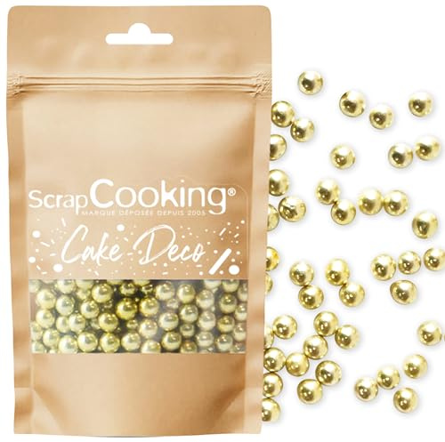ScrapCooking - Perles Dorées 60 g - Décorations Alimentaires Pâtisserie - Décors Sucrés Comestibles - Boules Sprinkles - Pour Desserts, Gâteaux, Bûches - Noël, Anniversaire - Or - 7479