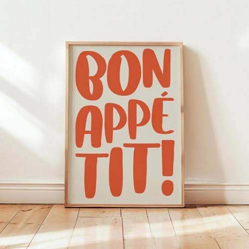 Mid-Century Bon Appetit Küche Leinwand Malerei Poster Drucke Französisch Zitat Wand Kunst Für Wohnzimmer Wohnkultur A5 60X90Cm Kein Rahmen