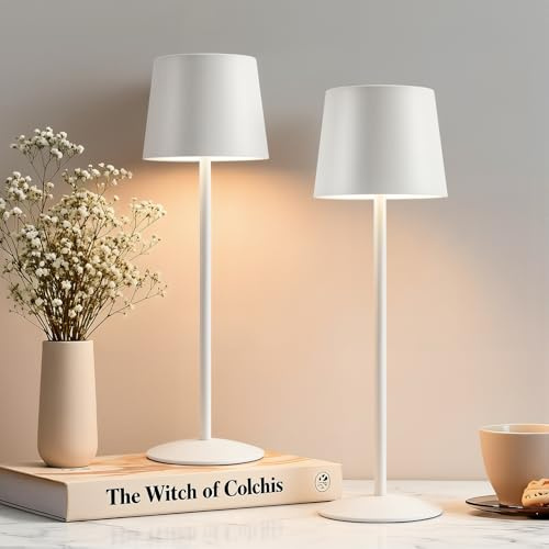 GyroVu Kabellose 2 Stück LED Tischlampe, Höhenverstellbar Touch Akku Lampe | Dimmbar Stufenlos, Wiederaufladbar Akku Tischleuchte mit USB-C, IP44 Wasserdicht, Für Camping Esstisch Wohnzimmer Nachttisch