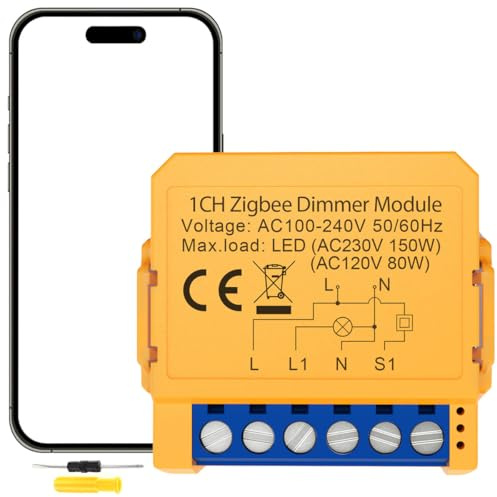 Acmerota 150W Smart Dimmer Switch Module Zigbee Smart Light LED Dimmer Switch Module 1 Gang 2 Way WiFi Smart Alexa DIY Mini Dimmer LED Light Switches Compatible LEDs & Incandescent,Voice & App Control