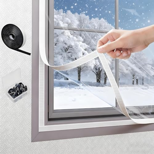 Thermo Cover Fenster Isolierfolie - Wiederverwendbare & Selbstklebende Fensterisolierung Zur Wärmedämmung, Transparentes Kälteschutz-Folienset 90 110 130 150 160 190 200cm(White,W190xH210cm)