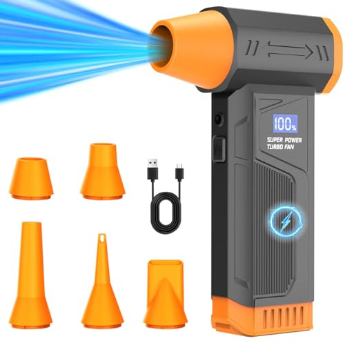 Biftrew Compressed Air Duster with 5 Nozzles, 150000RPM Compressed Air Cleaner for PC/Car/Computer, 4-Gear Adjustable Air Duster with LED Light & Display, Rechargeable Mini Dust Blower Cleaning Kit