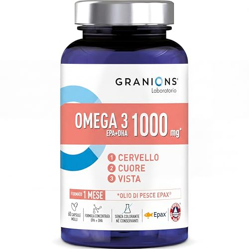 OMEGA 3 Kapseln Hochdosiert 1000 mg 60 Kapseln, 1 Monat | Omega 3 mit EPA DHA & Vitamin E, Fischöl EPAX für Herz, Gehirn & Sehkraft, Friend of the Sea zertifiziert GRANIONS