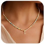 Turandoss Bunte Perlenkette Buchstaben Kette Geschenke für Frauen Mädchen | Boho Perlen Buchstaben Kette, Personalisierte Geburtstagsgeschenke für Mädchen Teenager Kinder, 14K Vergoldet