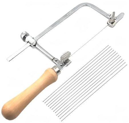 Juweliersäge Metallsäge Bogensäge Verstellbare Laubsäge mit 12 Laubsägeblätter, Dekupiersäge Drahtsäge Schmucksäge für Holz, Holzbearbeitung Glas Metall