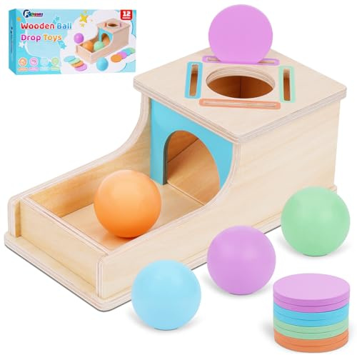 FCSONU Montessori Spielzeug ab 1-3 Jahr|Sortierspiel Feinmotorik Steckspiel | Baby Holz Objektpermanenz Box Kugelbahnen, Motorikspielzeug ab 1 Jahr, Weihnachten Geschenk Geburtstag Jungen Mädchen Toy