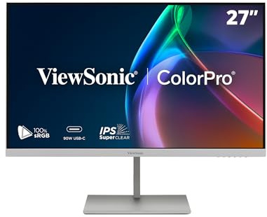 ViewSonic ColorPro VP2766-2K-W 27 Zoll Monitor 2K QHD, Pantone Validiert, Delta E<2, 100% sRGB, 90W USB-C, 120Hz, Creative Monitor für Grafikdesign und Videobearbeitung, ergonomisch, TÜV-Flimmerfrei