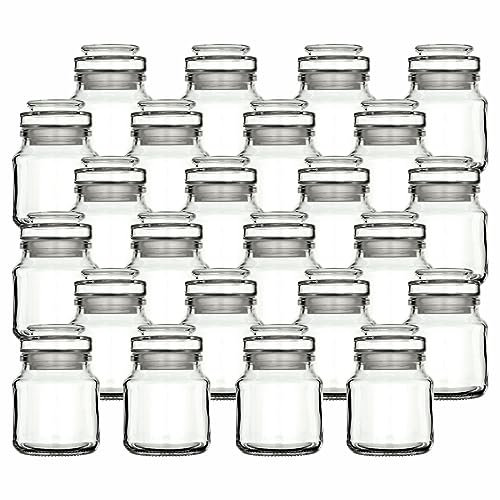 gouveo 24er Set Gewürzgläser 200 ml Rondo mit Glaskorken - Leere Korkengläser zum Befüllen - Runde Vorratsgläser mit Glasstopfen für Kräuter, Gewürze, Kosmetik