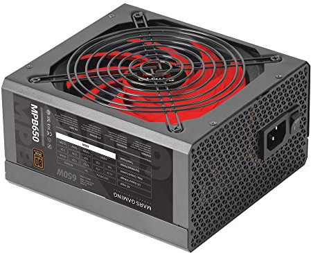 Mars Gaming MPB650, Alimentatore PC ATX 650W, 6 Anni Garanzia, 80Plus Bronze 230V, Tecnologia Silenziosa AI-RPM, 90% di efficienza, Nero