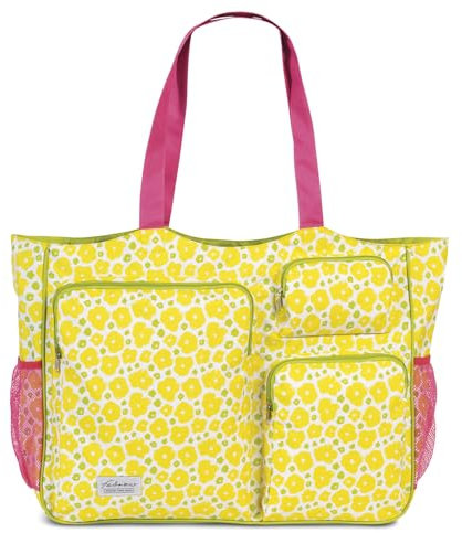 Fabrizio Strandtasche groß XXL viele Taschen Urlaubstasche Freizeittasche Sommer mit Reißverschluss (Rosa/Melone)