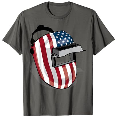 American Flag Welding Helmet Shape Shirt | Cute Welder Gift Women Kids Men T-Shirt