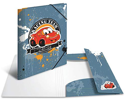 HERMA 19439 Sammelmappe A4 Kids Racing Team, Kinder Eckspanner-Mappe aus Kunststoff mit Innendruck & Gummizug, stabile Einschlagmappe aus Plastik für Jungen & Mädchen