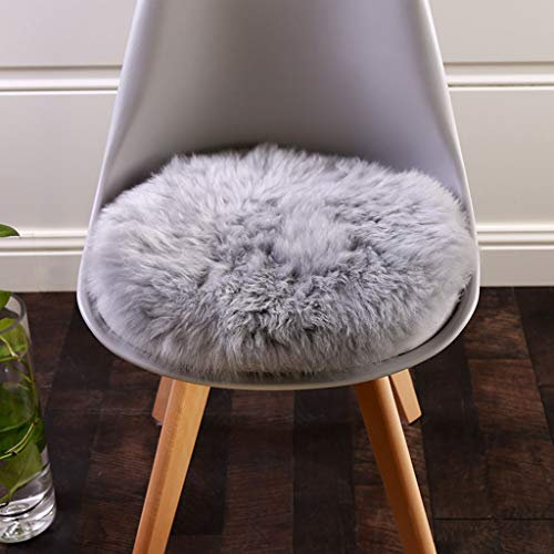 HC&WT Rundes Schaffell Sitzkissen, Luxuriöses Fell Stuhlkissen Superweicher Autositzüberzug rutschfeste Naturwollteppiche Schreibtisch Stuhlhocker Kissen (Grau,Durchmesser 40 cm)