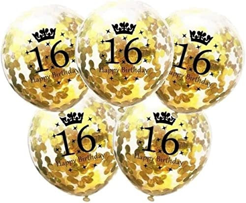 DIWULI Luftballons 16 Geburtstag - Set 5 Stück Gold Deko