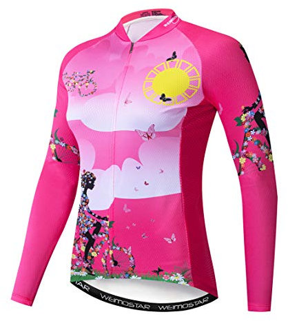 Radtrikot Langarm Damen Mountainbike Trikot Zip Shirts Rennrad Bekleidung Sport Racing MTB Tops für Damen Damen Bouse Herbst Herbst Frühling Atmungsaktiv Reiten Pink Größe XL