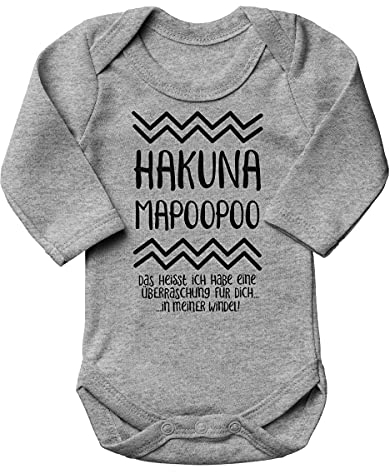 miKalino Babybody mit Spruch für Jungen Mädchen Unisex Langarm Hakuna Mapoopoo | handbedruckt in Deutschland, Farbe:heather, Grösse:56