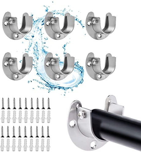 Generic AXQB 6 Pcs Edelstahl U-Form, Halterung, Schrankrohrlager Rund für Schrankrohr-Stange Kleiderstange Duschvorhangstange, Acrylic