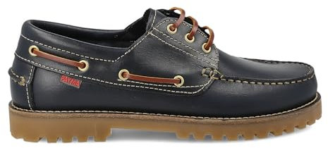 PAYMA - Zapatos Náuticos Sport Casual Hombre, Mujer, Niño. Clásicos 3-Ojales de Piel. Piso de Goma. Tallas Grandes 45 46 47. Cierre Cordones. Color: Azul Marino; Talla EU 34