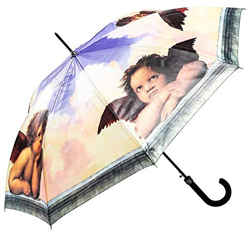 LUCKYWEATHER Regenschirm Stockschirm Damen/Herren Motiv Raffael Engel Auf-Automatik I Stockregenschirm groß und stabil sowie hochwertig verarbeitet I Regenschirme mit UV-Schutz
