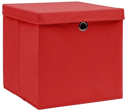 vidaXL 4x Aufbewahrungsbox mit Deckeln Zusammenklappbar Spielkiste Regalkorb Faltkiste Korb Kinderbox Box Kiste Faltbox 28x28x28cm Rot