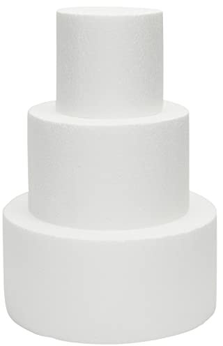 Bright Creations Set di ciucci per torte finte, altezza 27,4 cm, 3 ripiani, in schiuma bianca, per torte di compleanno finte e decorazioni nuziali artificiali, cilindri in schiuma per artigianato