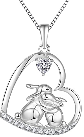 Starnny Hase Kette Damen Silber 925 Hase Kaninchen Mond Anhänger Halskette 3A Zirkonia Kette Weiß Geschenke für Sie Frauen