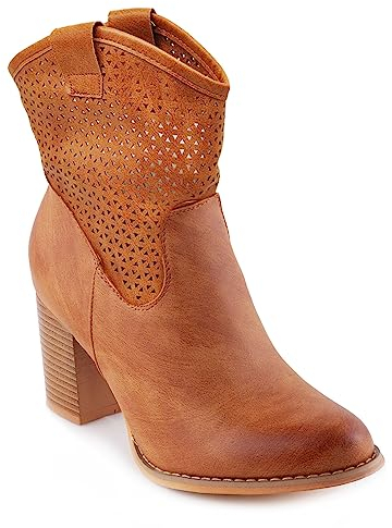 Toocool Stivali Donna Stivaletti Tronchetti Traforati Estivi Tacco Comodo G633 [40,Camel]