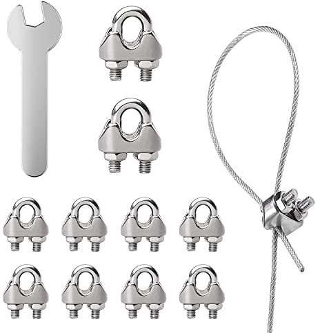 XPOOP 10 Pcs Wire Rope Clip Cable Clamp, U Bolt Saddle Fastener, U Bolt Clamp, U Bolt Saddle Clamp, Stainless Steel Cable Clamps, U-Shaped Rope Clamp, Wire Rope Grips with 1 Open-End Wrench