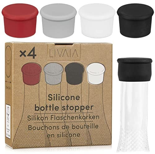 Flaschenverschluss Universal: 4x Silikon Flaschenverschluss – Silikon Flaschen Deckel für Wein Verschluss und Bier Verschluss – Verschluss Weinflasche – Silikon Kronkorken – Verschluss Flasche LIVAIA