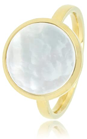 My Bendel Ring Gold mit runder Perlenmuschel- Stylischer Ringe für Damen mit echtem Edelstein - Bleibt schön und Verfärbt nicht - Stapeln Ringe - mit Luxuriösen Geschenkverpackung