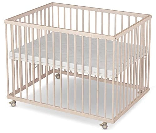 Sämann Laufgitter 75x100 cm mit Matratze - ECO - 3-fach höhenverstellbar - Laufstall Baby Buche natur