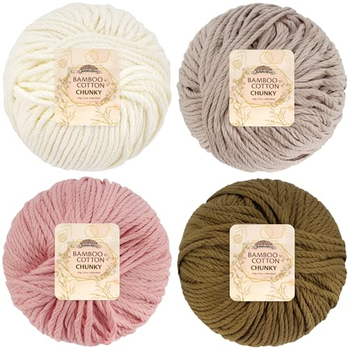 JubileeYarn Bamboo Cotton Chunky Yarn - 100g/Ball - Shades of Neutral Tones - 4 Balls