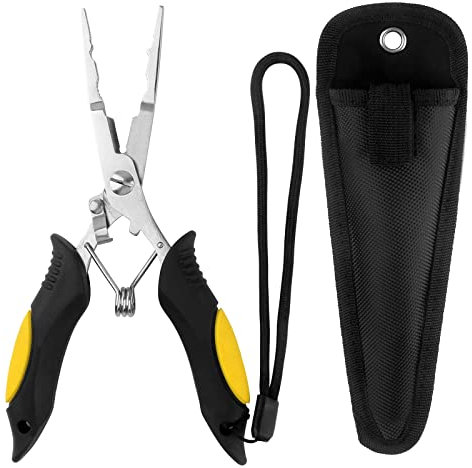 Hikary Long Nose Fishing Pliers,Ice Fishing Gear,Stainless Steel Hook Remover Braid Cutter Rustproof Fishing Multi-Tools Fishing Gripper for Freshwater Saltwater