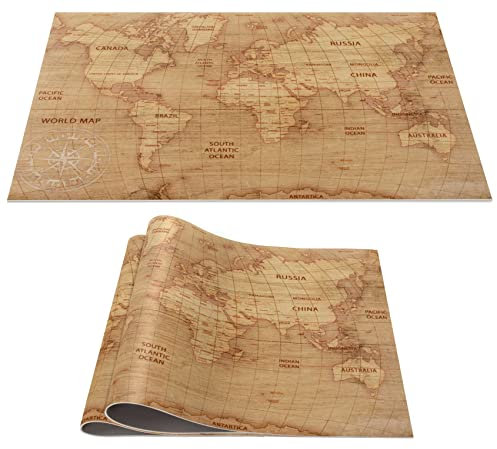 Platzset Tischset abwaschbar PVC Platzdeckchen rutschfest Tischuntersetzer Hitzebeständig Esstisch Deko für drinnen & draußen 30x45cm Weltkarte Braun 2-er Set