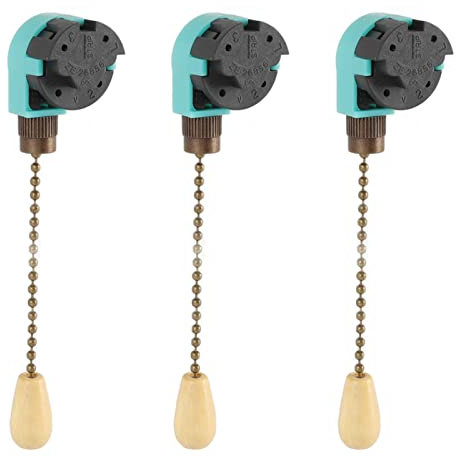 Spacnana 3pcs Interrupteur à Chaîne de Traction, Interrupteur de Lumière de Ventilateur de Plafond 3 Vitesses 4 Fils pour Plafonnier Ventilateur Lampe Applique Murale (Bronze)