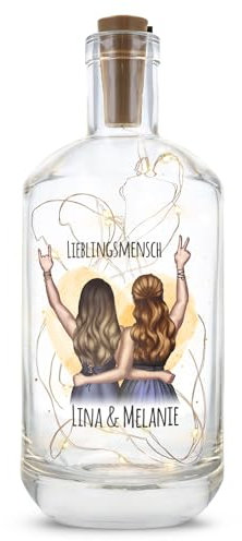 GRAVURZEILE Flaschenlicht mit UV-Druck - Beste Freundin Konfiguration - Umfangreich anpassbares Motiv zum selbst gestalten - mit Lichterkette - Persönliches Geschenk für die beste Freundin