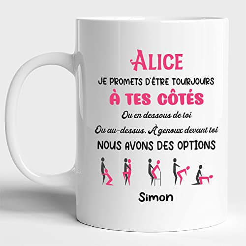 Lalasol Mug Personnalisé Couple Humour - Idée Cadeau Amour Rigolo Fun Drôle – Tasse Pour Saint Valentin Anniversaire Noël – J'aime Tes Fesses - Imprimé en France