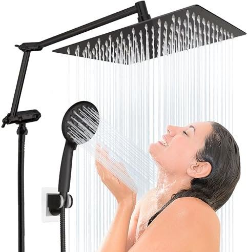 Regenduschkopf mit Handbrause – 25,4 cm Regenduschkopf + 7-Sprüh-Handsprüh-Kombination, gefalteter Verlängerungsarm, 180,3 cm Brauseschlauch und 3 Einstellungen, Ölgeriebene Bronze