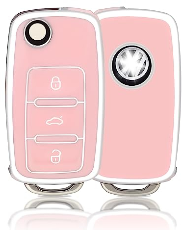 OFFCURVE Autoschlüssel Hülle Schlüsselhülle, Schlüsselcover Schlüssel hülle Schlüsselgehäuse 3 Tasten Passt für VW Volkswagen Up Caddy Jetta Golf 4/5/6 Polo Scirocco Multivan T5 Sharan Skoda Seat