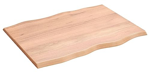 vidaXL Tischplatte, Holzplatte für Tisch Esstisch Couchtisch, Massivholzplatte Handgefertigt mit Baumkante, Ersatztischplatte, Hellbraun 80x60x2cm Massivholz Eiche Behandelt