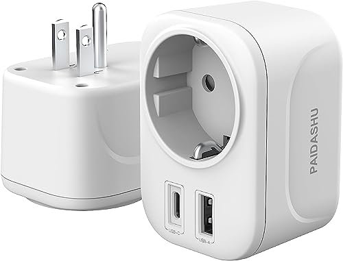 PAIDASHU Reisestecker Adapter USA Deutschland Stecker USA Adapter Steckdose mit USB A & C Reise Geschenk Gadgets Zubehör Stromadapter Reisestecker Amerika Mexiko Thailand Kanada Stecker Adapter a1