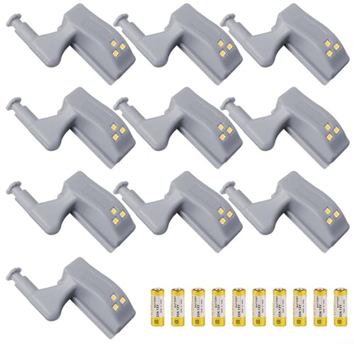 Luz LED con sensor de bisagra, 10 piezas, luz LED para debajo del gabinete, luz nocturna con sensor con bisagras, para armario de cocina, armario, sala de estar, dormitorio