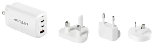 VOLTCRAFT UC-3ACX004 Reiseladeadapter 65 W 1x USB-A, 2X USB-C® USB PD Weiß GaN, mit Europa-Adapter, mit UK-Adapter, mit
