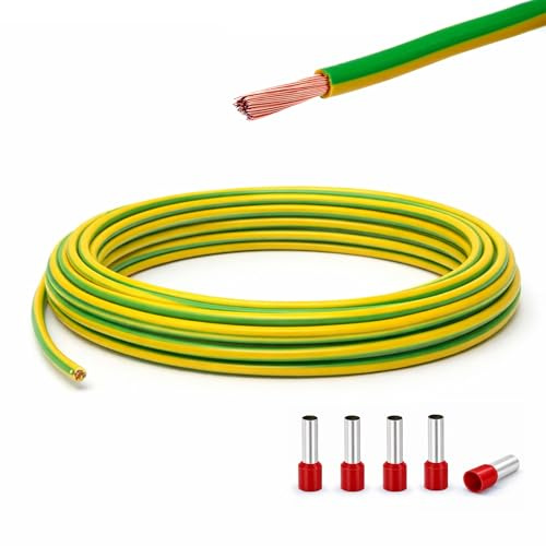 Event-Kabel&more-Set Erdungskabel 10mm² - Grün/Gelb - H07V-K - Erdungsleitung Aderleitung feindrähtig flexibel (5-100m) inkl. 5 Aderendhülsen (45 Meter)