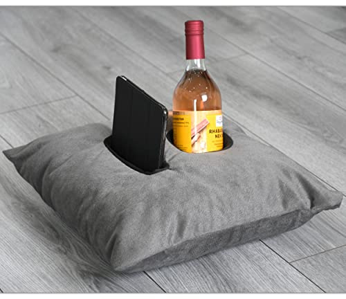Relax ME Kissen Multifunktional Allzweckkissen -Tablett & Getränkebehälter- Tolles Geschenk Idee - Multifunktionskissen, Sofakissen, Kopfkissen, Dekokissen, Reisekissen - Grau 40 x 40 cm -